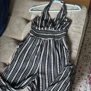 American Eagle Outfitters Black and White Striped Jumpsuit